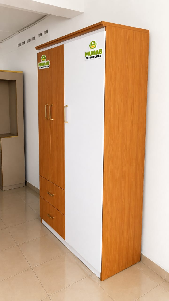 Compact wood-and-white wardrobe